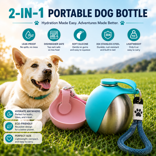 Portable Pet Water Bottle with Foldable Bowl