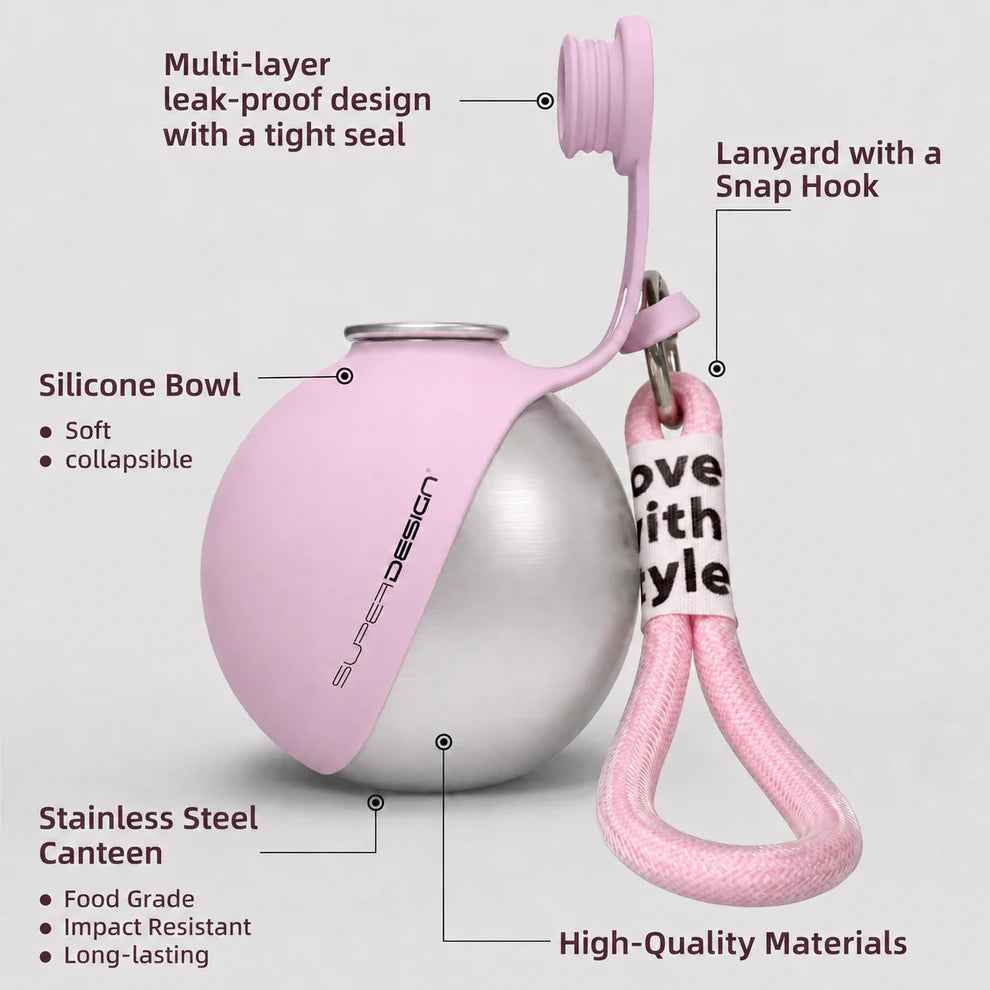Portable Pet Water Bottle with Foldable Bowl
